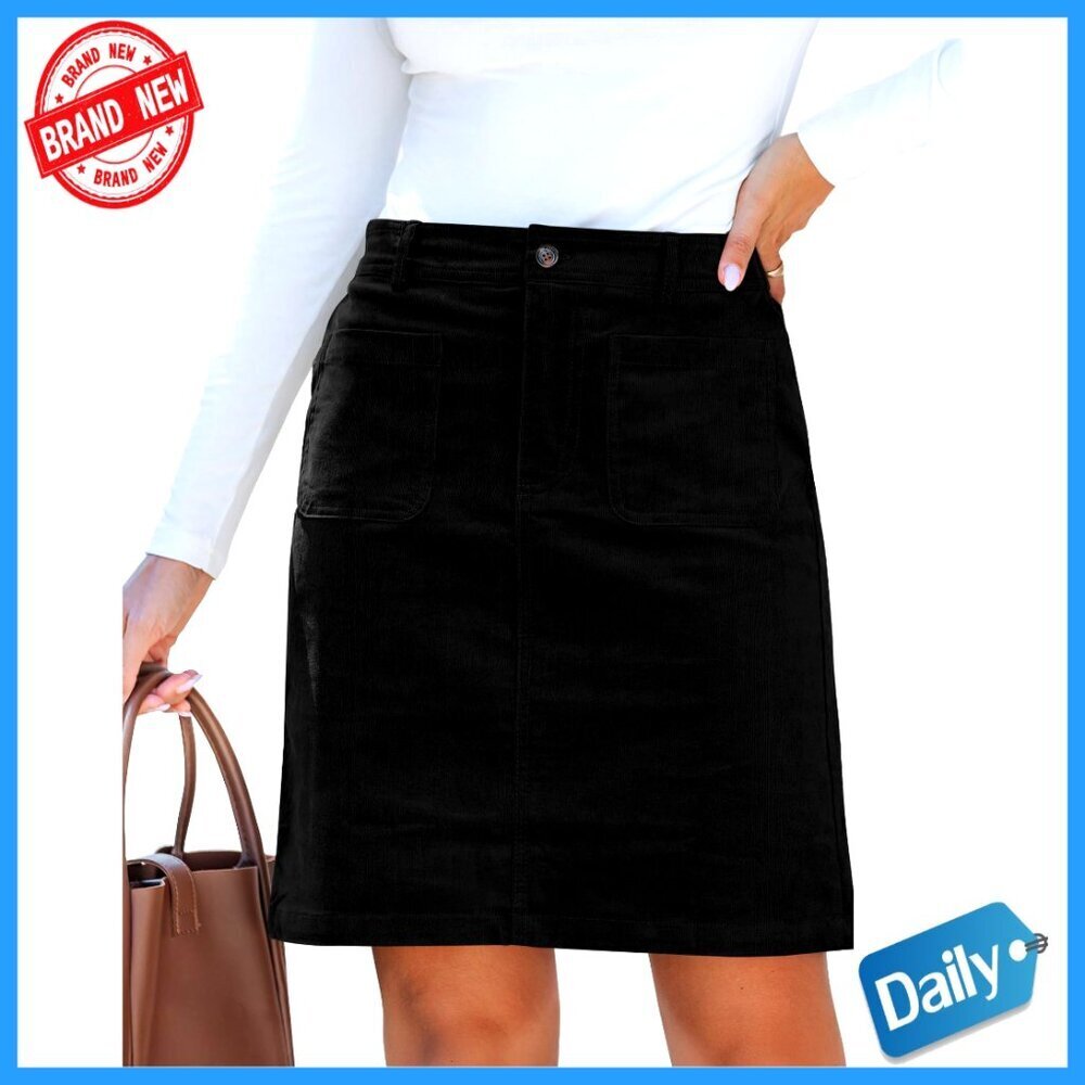 High Waisted Corduroy Skirt Elastic Waist Stretchy Short with Pockets